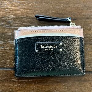 kate spade Black and Pale Pink Card Holder with Zip Pocket